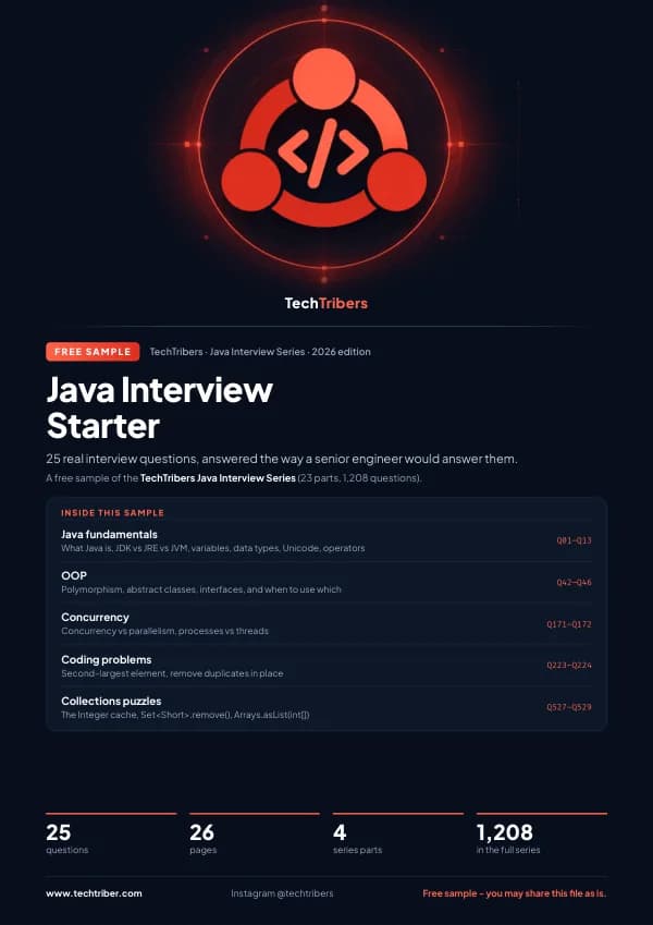 Cover of Free Java Interview Starter: 25 real questions with answers (2026 edition)